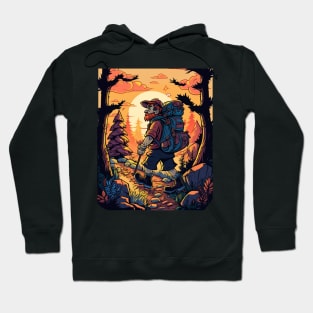 Boy trekking in the woods with a beautiful sunset effect Hoodie